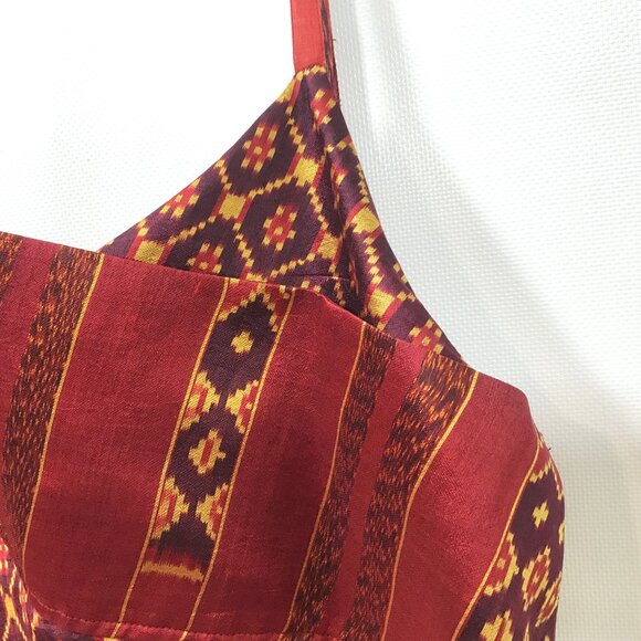 100% Silk Dress XL Layered Spaghetti Straps Burgundy Re Gold - Picture 8 of 12